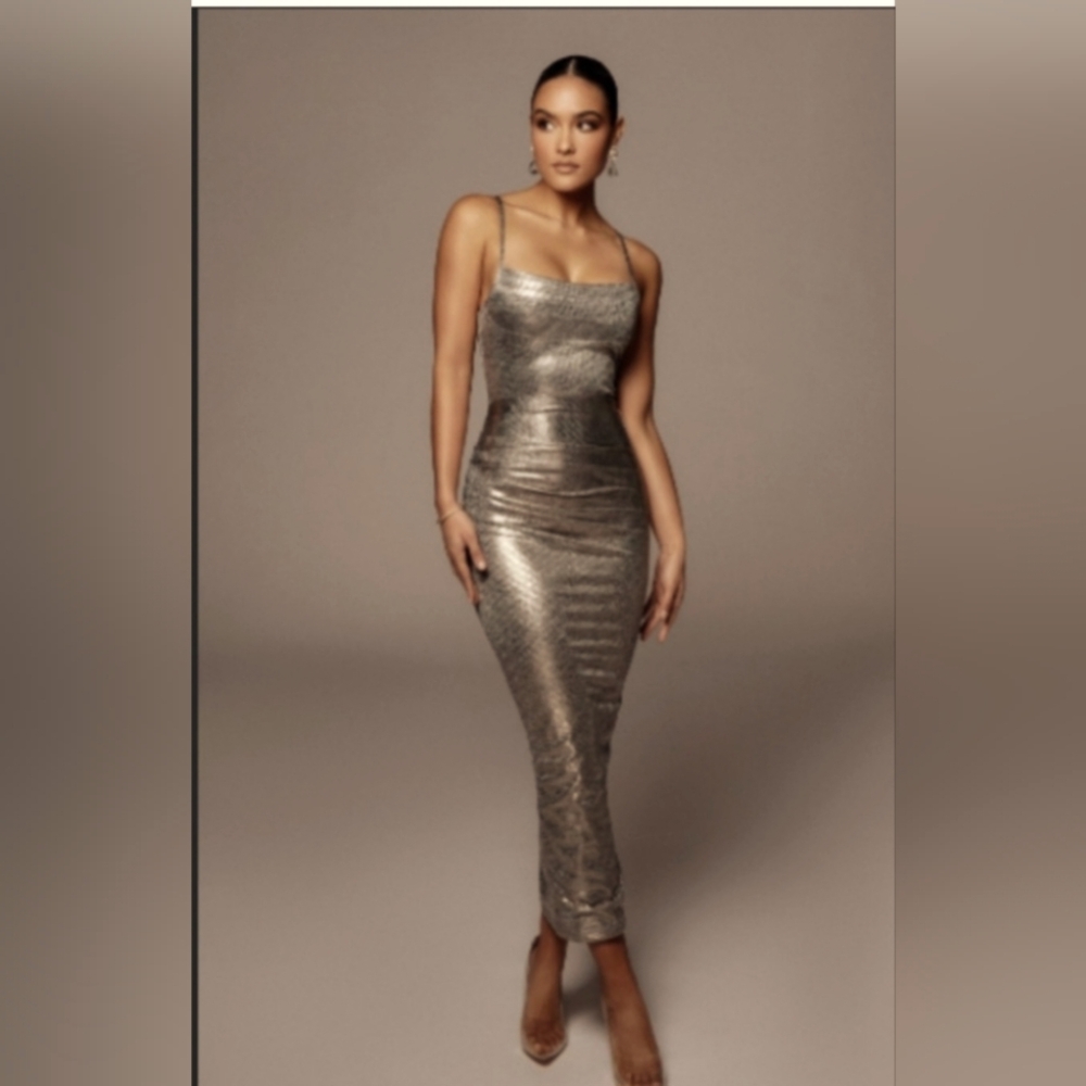 Jluxlabel Bronze Rubi Cowl Neck Cocktail Dress
